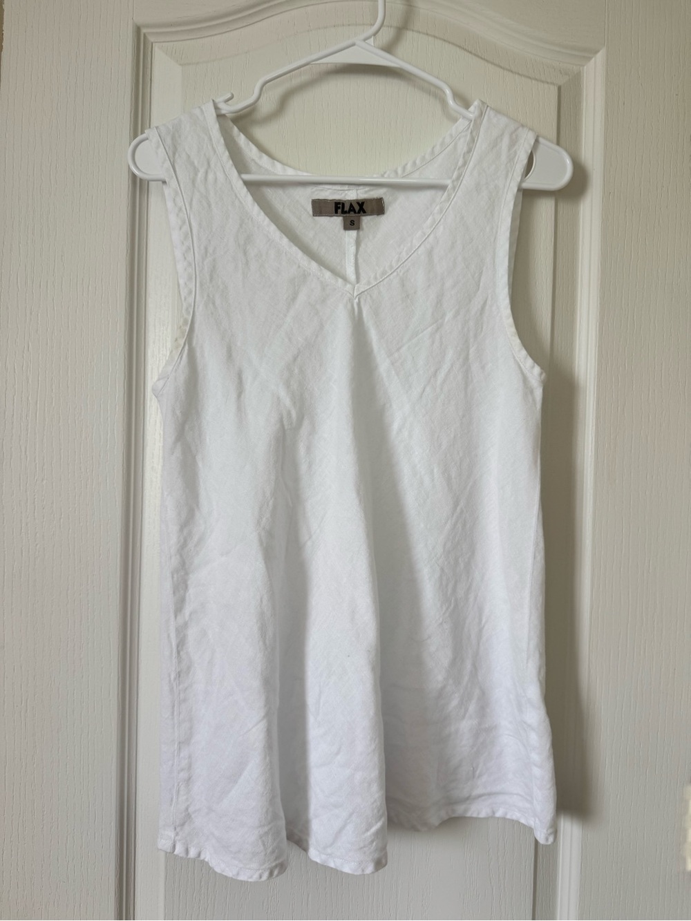 FLAX 100% Linen White Sleeveless Tank Top Size Small Relaxed Fit
